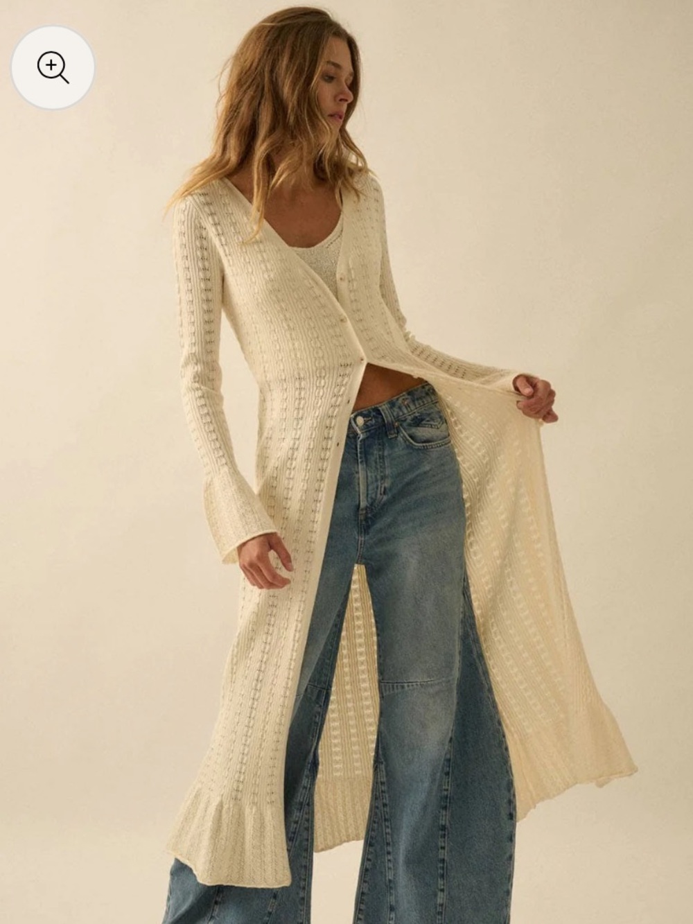 Cream Open-Knit duster